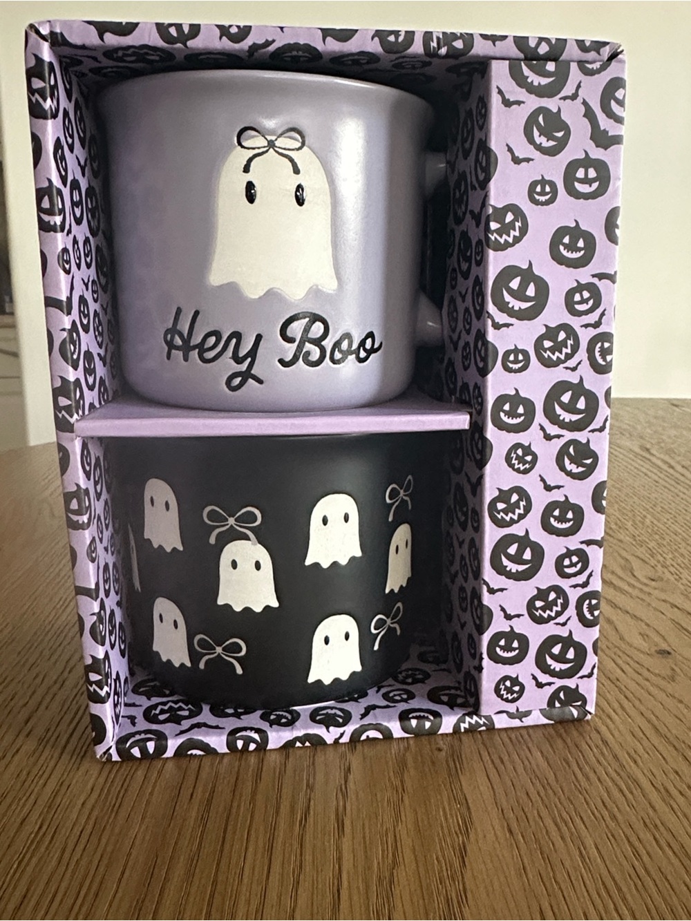 Hey Boo Ghost Halloween Mug Set - Lavender and Black